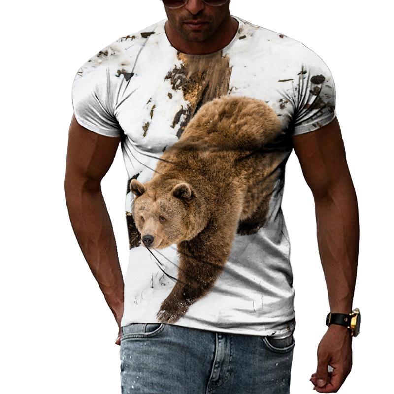 Καλοκαιρινό αυθεντικό γραφικό μπλουζάκι Animal Bear Ανδρικά περιστασιακά Ενδιαφέρουσα προσωπικότητα 3D Print Μπλουζάκι με κοντό μανίκι με λαιμόκοψη Streetwear