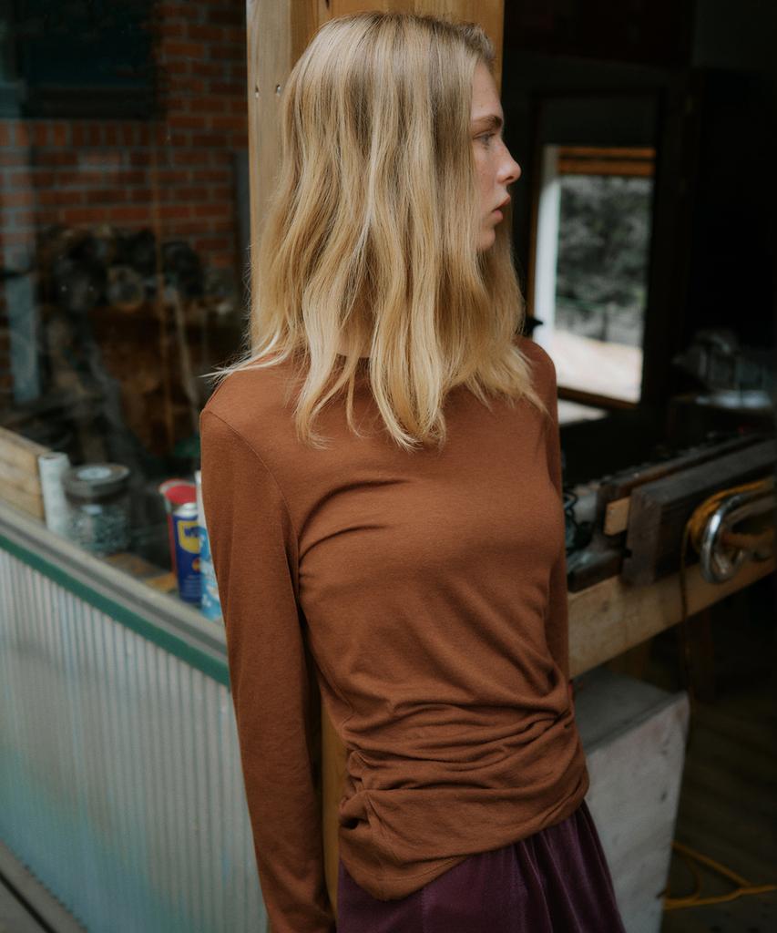 VANONE ATELIER A3633 Draped Shirring Top_Brick