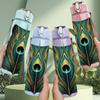 1PC Peacock Feather Detailed Art Print 750ml Color Plastic Sports Water Bottle Leakproof Flip Straw Lid Suitable for Sports Office Home Use