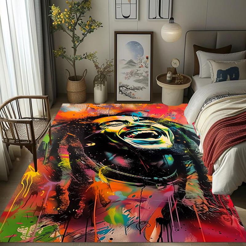 Vibrant Bob Marley Art Print Carpet Suitable for All Seasons Living Room and Bedroom Mats Room Dormitory Decoration Bathroom Mat
