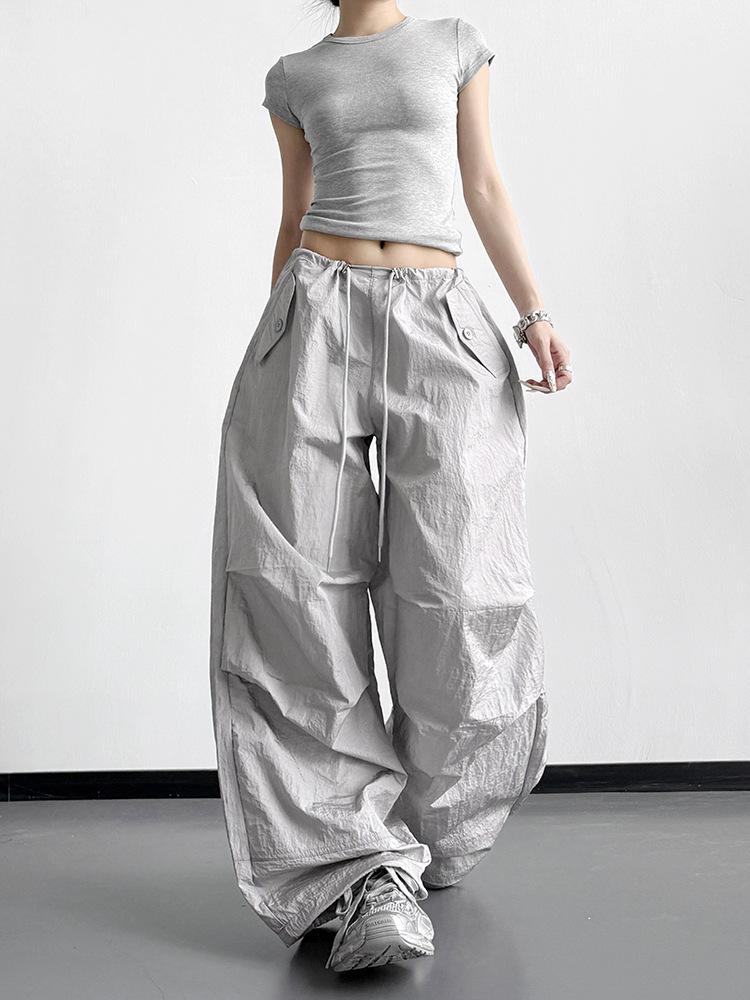 Women's Gray Wide-Leg Pants: 2026 Spring-Summer Casual, Loose, Slimming, Versatile Outdoor Work Pants