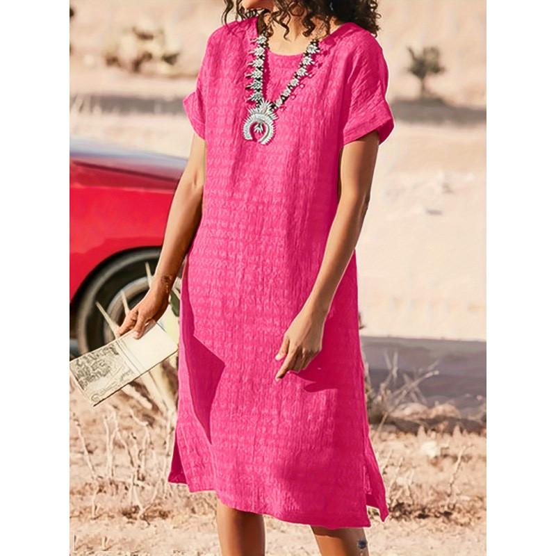 Polyester Solid Color Basic Short Sleeve A Line Dress For Office Women