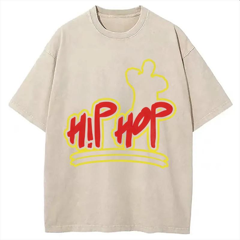 Hip Hop Dancer T-Shirt for Men Retro Washed Oversized Tee Male Short Sleeve O-neck Tunic Streetwear Casual