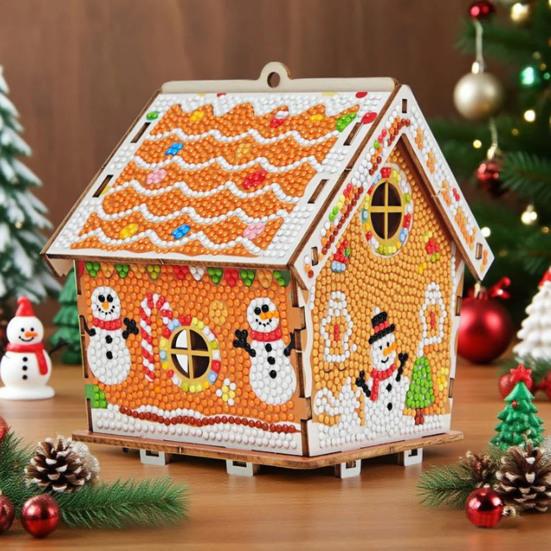 DIY Gingerbread House Rhinestone Painting Kit Christmas 3D Rhinestone Art Puzzle Hanging Ornament for Beginners And Adults Holiday Decor