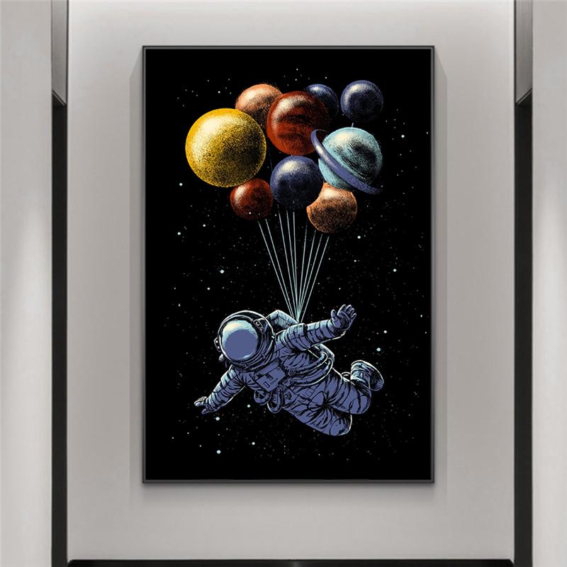 Toile d'art de dessin animé de voyageur spatial, affiches et imprimés, peintures sur toile d'astronaute abstraites sur le mur, images d'art pour chambre d'enfants
