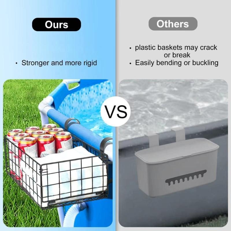 Poolside Storage Basket Organizers Folding Pool Storage Rack Swimming Pool Storage Rack Toy Goggles Phones Drinks Towel