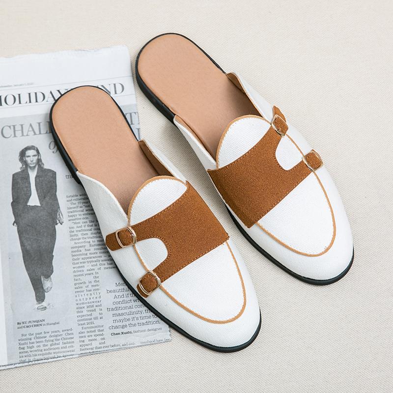 Luxury Designer Casual Moccasins Sandals Mens Anti-slip Flat Half Shoes for Men Loafers Leather Slippers Breathable Mules Slides