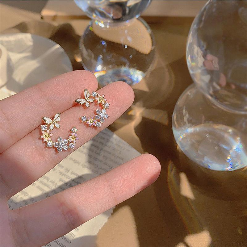 S925 Silver Flower Butterfly Earrings Exquisite Small Fresh Daily Literary Jewelry for Lady Birthday Party Gift