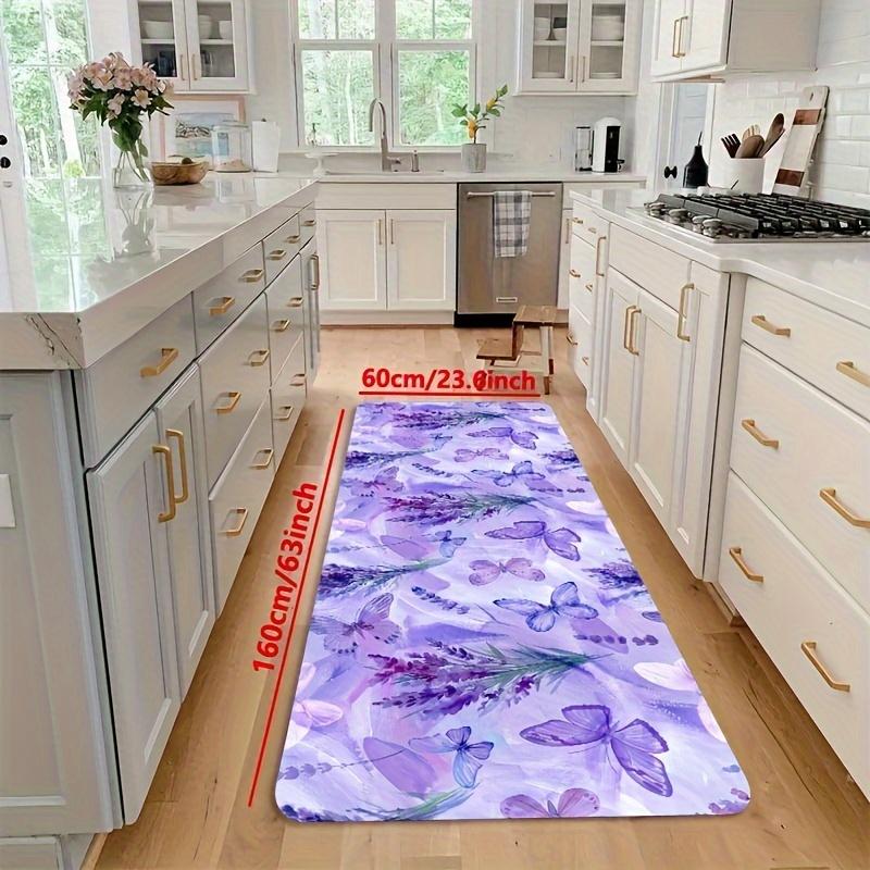 1Pcs Anti Fatigue Kitchen Rugs Purple Butterfly Print Waterproof Non-Slip Thick Cushioned Kitchen Mat Heavy Duty Comfort Standing Mat for Kitchen