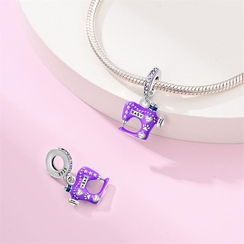 Dreamy Copper Metal Purple Doll Sewing Machine Dangle Charm Bead Component forDIY Bracelet High Quality Fine Jewelry Designer High Quality Fine