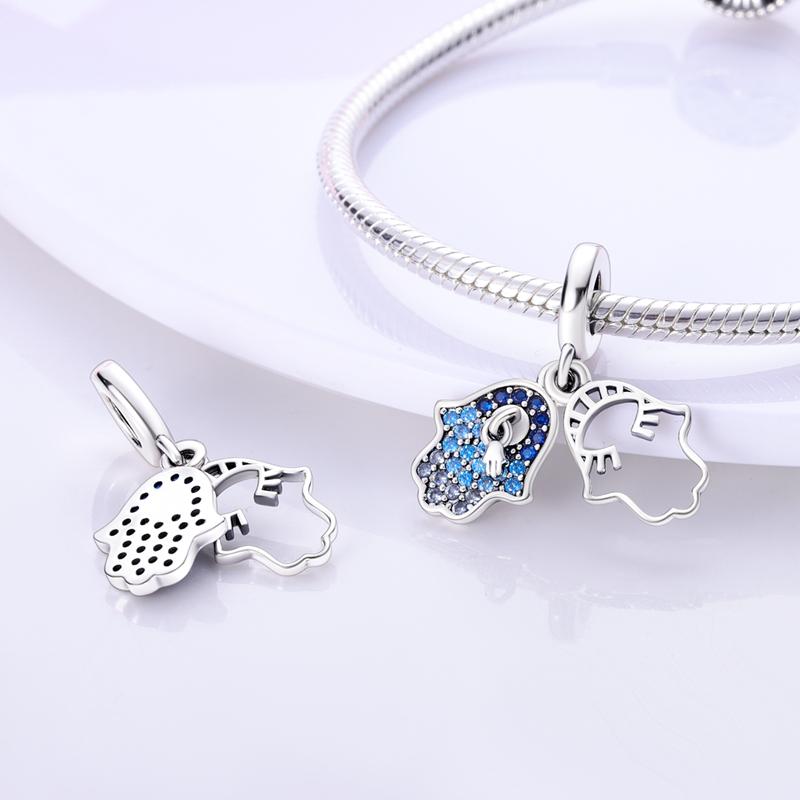 Mysterious Copper Metal Love Evil Eyes Celtic Knot Palm Pendant Bead Component Bead Components Safety Clip Compatible With Brand Bracelet High