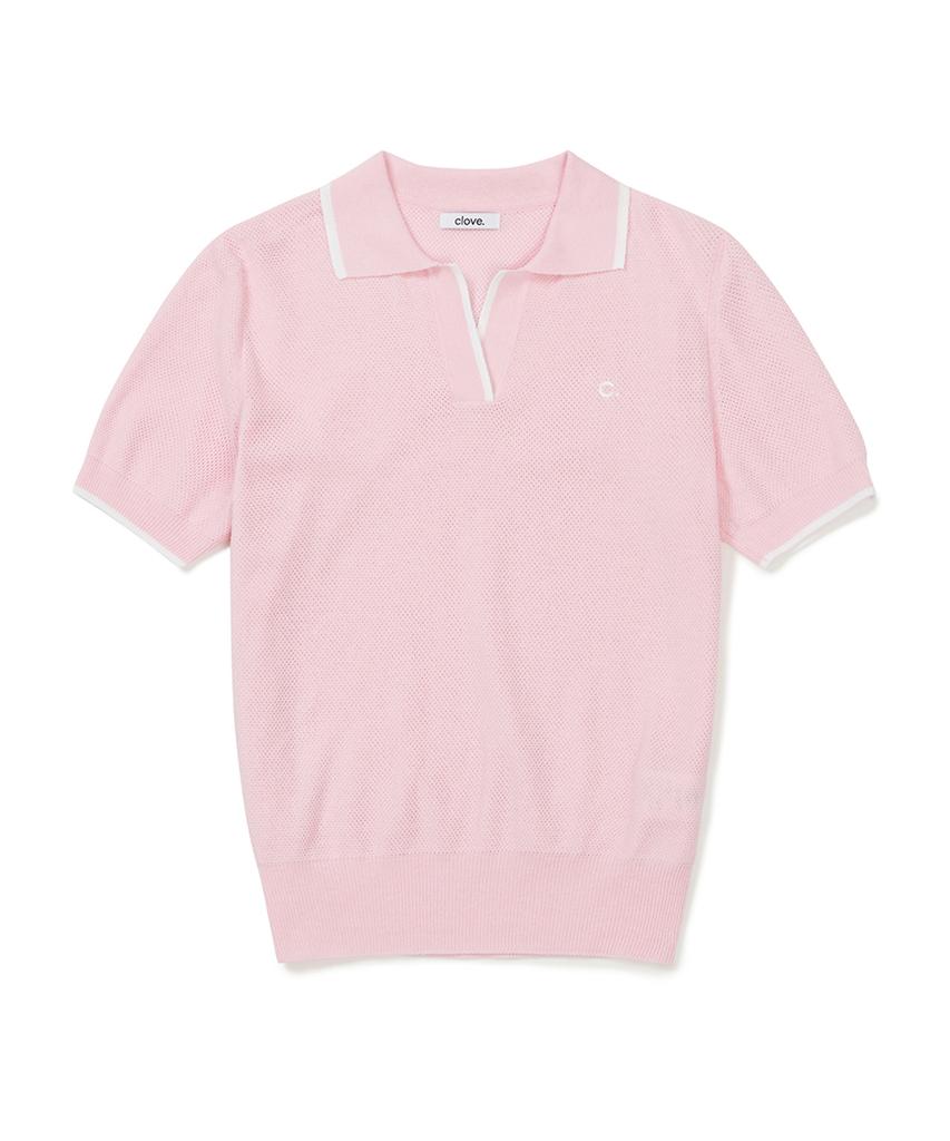 CLOVE [23Ss Clove] Logo Open Collar Knit (Pink)