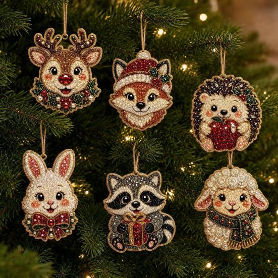 Heimfest Wanddekorationen 6 Stück Weihnachten DIY Perlmuttmalerei-Set Ornamente, Strassstein-Kunst Klare Acryl-Feiertagsdekorationen Baumhänger