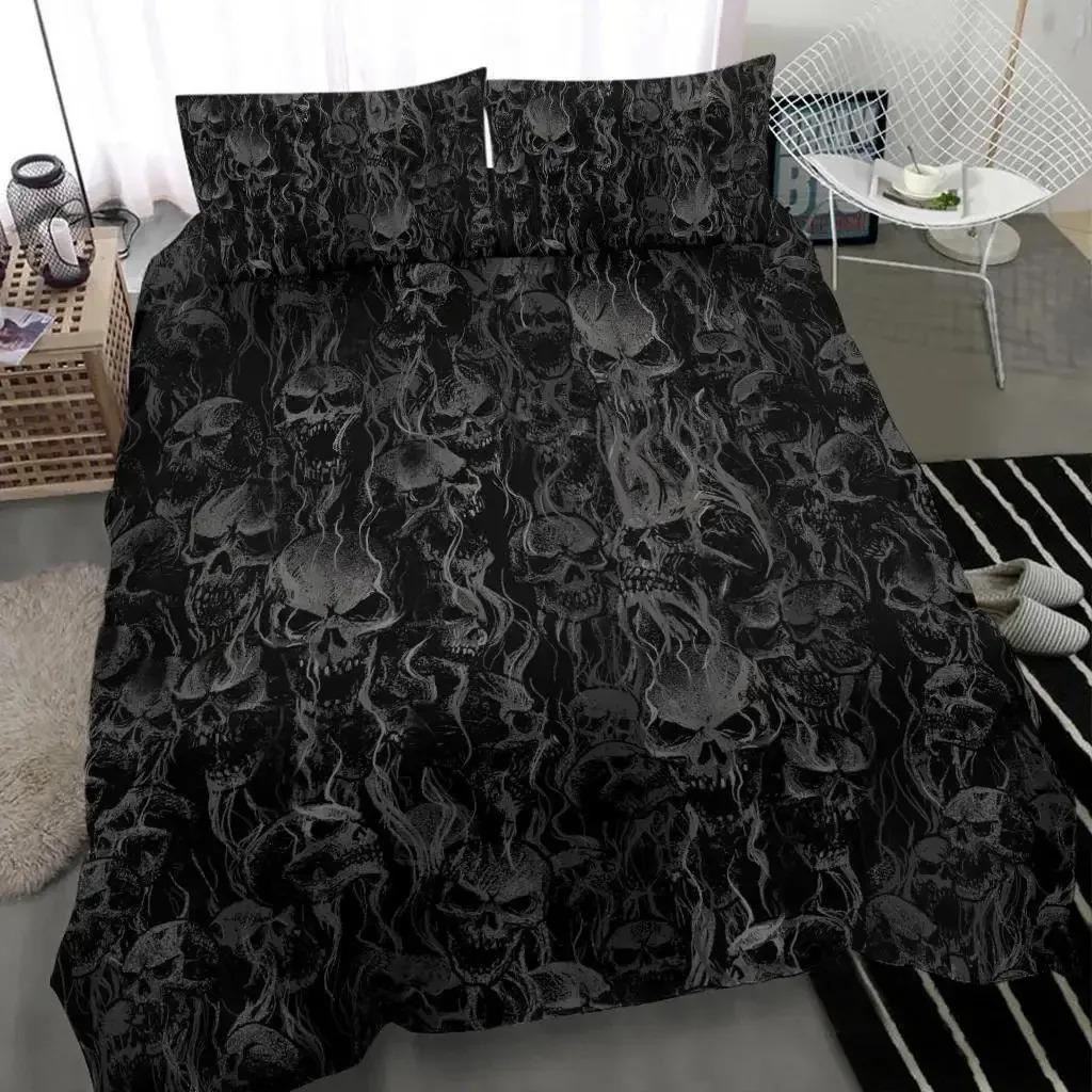 Skul Chevalier Soft Duvet Cover Set King-Sized Dimensionsd Dimensions Hor Skeleton Beding Set Day of The Death Warm Comforter Cover for Young Boys