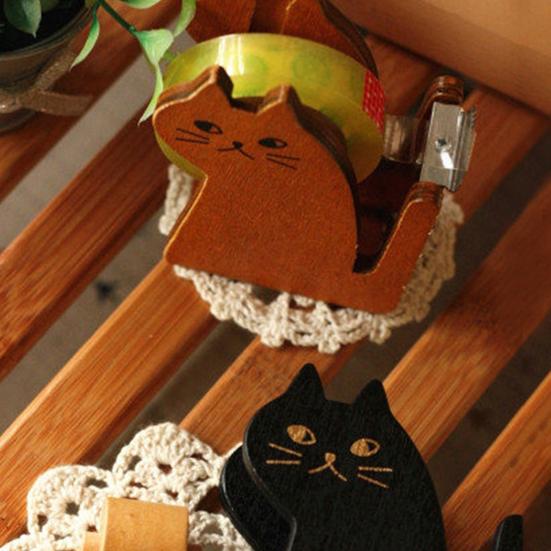 Desktop Tape Dispenser Wooden Cat Shape Adhesive Tape Dispenser for Gift Wrapping Tape
