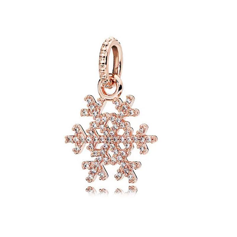 Sparking Rose Gold Charm Beads Dangle European Original Fit Copper Bracelet Necklace Beads For Diy Jewelry Women Gift