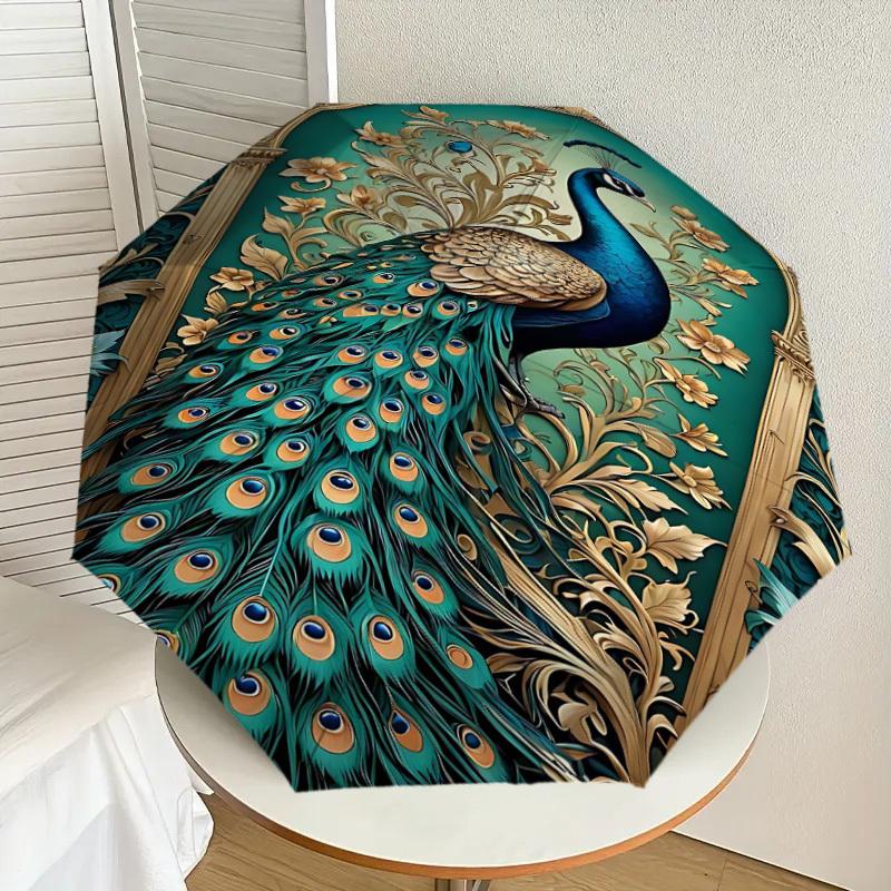 1PC Peacock, Floral Automatic Open/Close Umbrella Compact Folding Umbrella with 8-Rib Shaft Lightweight Esign, Fashion Lovers1239A