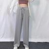 Dames Casual Broek Elastische Trekkoord Hoge Taille Wijde Pijpen Lange Broek Effen Kleur Dunne Vrijetijdsbroek