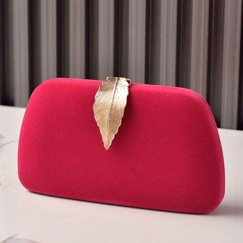 Red Square Tote Bag Shoulder Mini Leaf Hasp Handbag for Women Luxury Designer Velvet Small Phone Bag Crossbody Clutch Wedding
