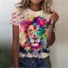 T-shirt à manches courtes et col rond pour femme, estival et décontracté, imprimé bohème, Lion imprimé en 3D, à la mode, ample, surdimensionné