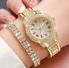 Roman Literal Steel Belt Watch Female Gypsy Temperament Business Quartz Watch Hip-Hop Wind Full Diamond Bracelet Set