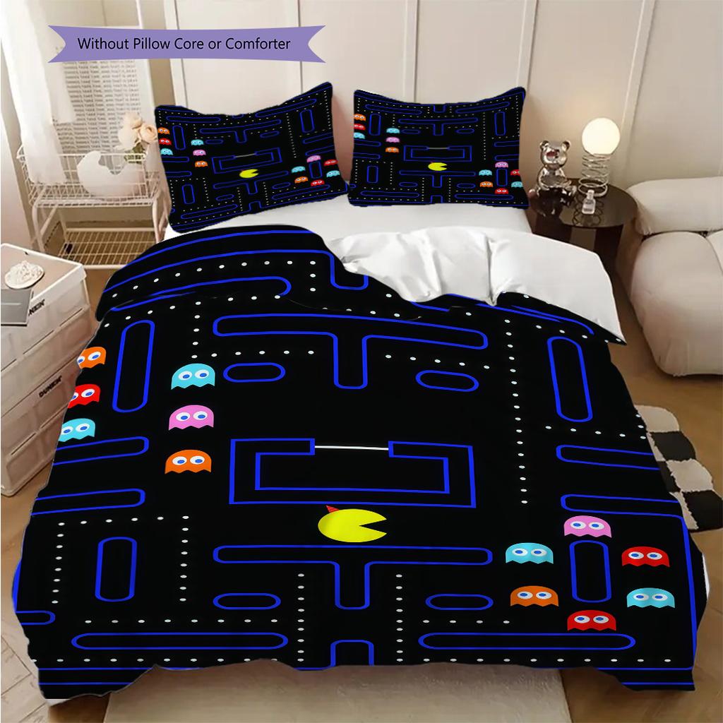 PacMan Tournaments Retro Fun Three-piece set(1 * duvet cover + 2 * pillowcase, without core) Bedding set Soft and comfortable