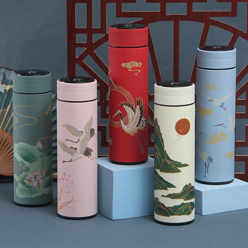 500ml 304 Stainless Steel Insulation Thermos Mug Chinese Style Smart Display Temperature Mug