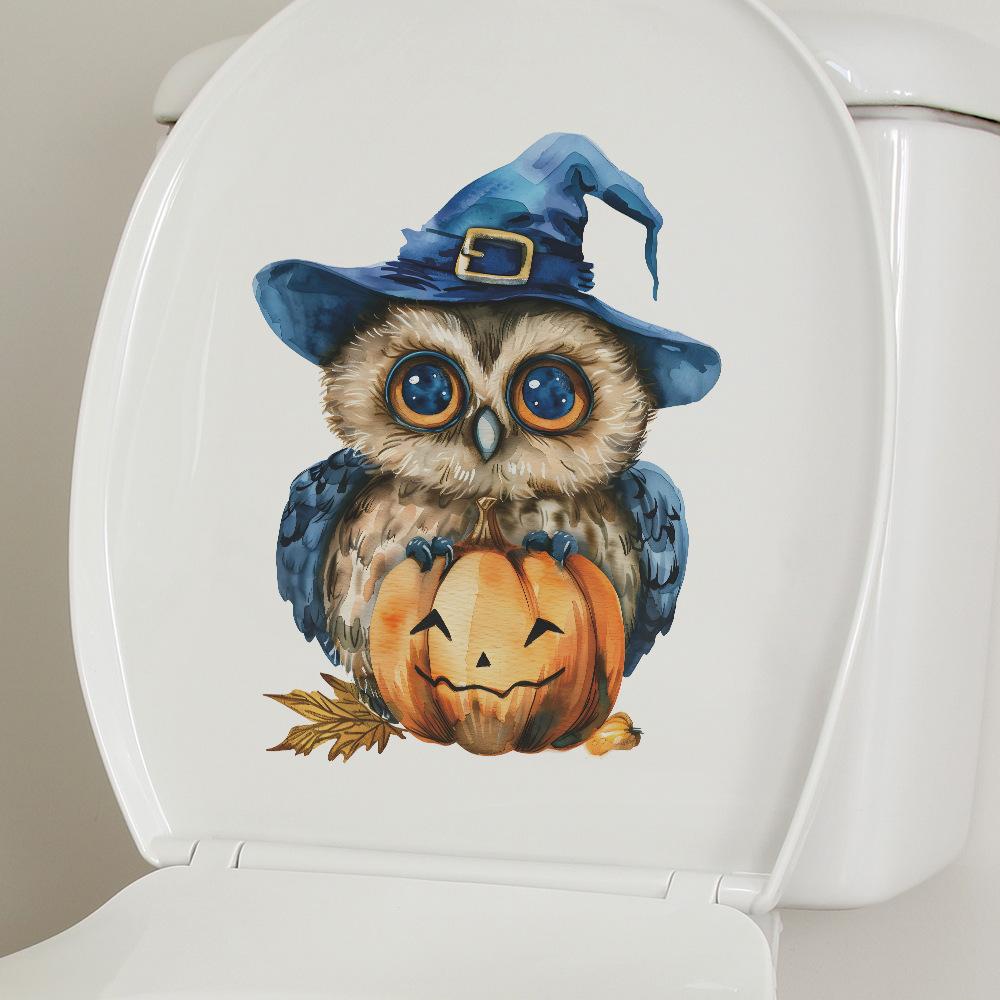 Halloween Cartoon Eule Kürbis Badezimmer Toilette WC Verschönerungsaufkleber