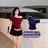 Pure Desire Diagonal Off-shoulder Short-sleeved T-shirt Women's Summer New One-word Shoulder White Slim Slim Waist Front Shoulder Small Top