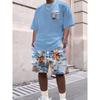 Men's new summer fashionable breathable round neck top paired with letter pattern drawstring shorts casual sweat wicking set