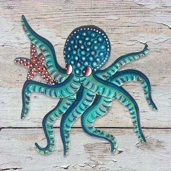 Wooden Octopus Wall Decoration Lake Beach House Bathroom Ocean Wall Art Coastal Nautical Sea Animal Hanging Ornament