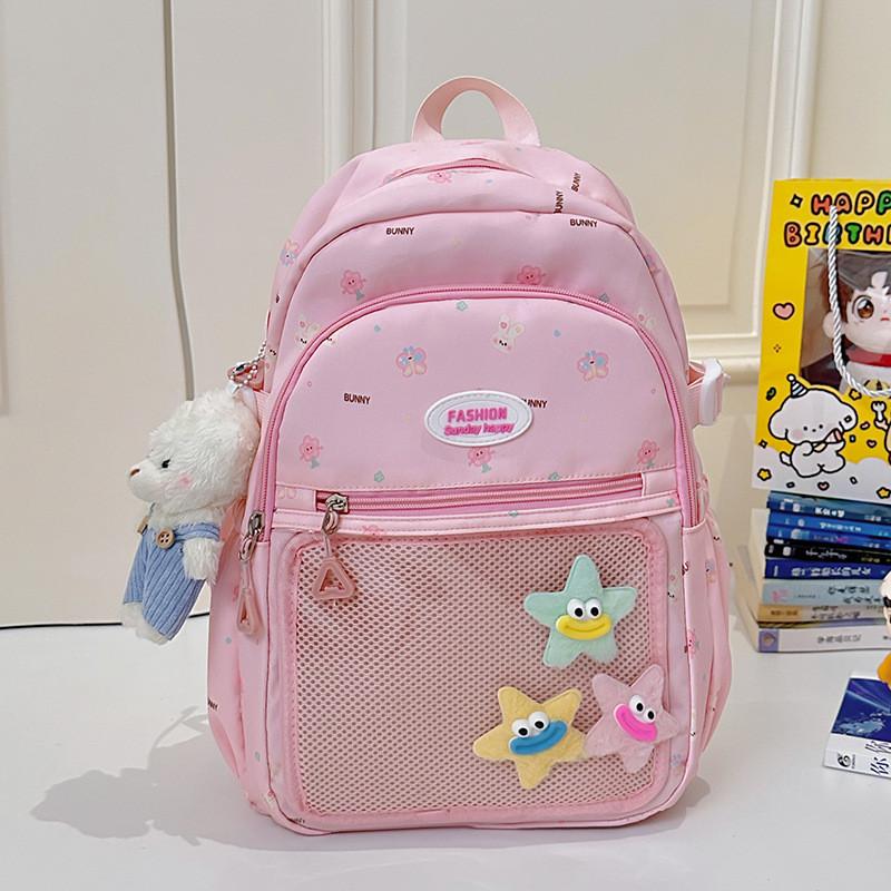 Urban Minimalist Nylon Backpack For School With Letter Rabbit And Butterfly Print Design For Teens And Students