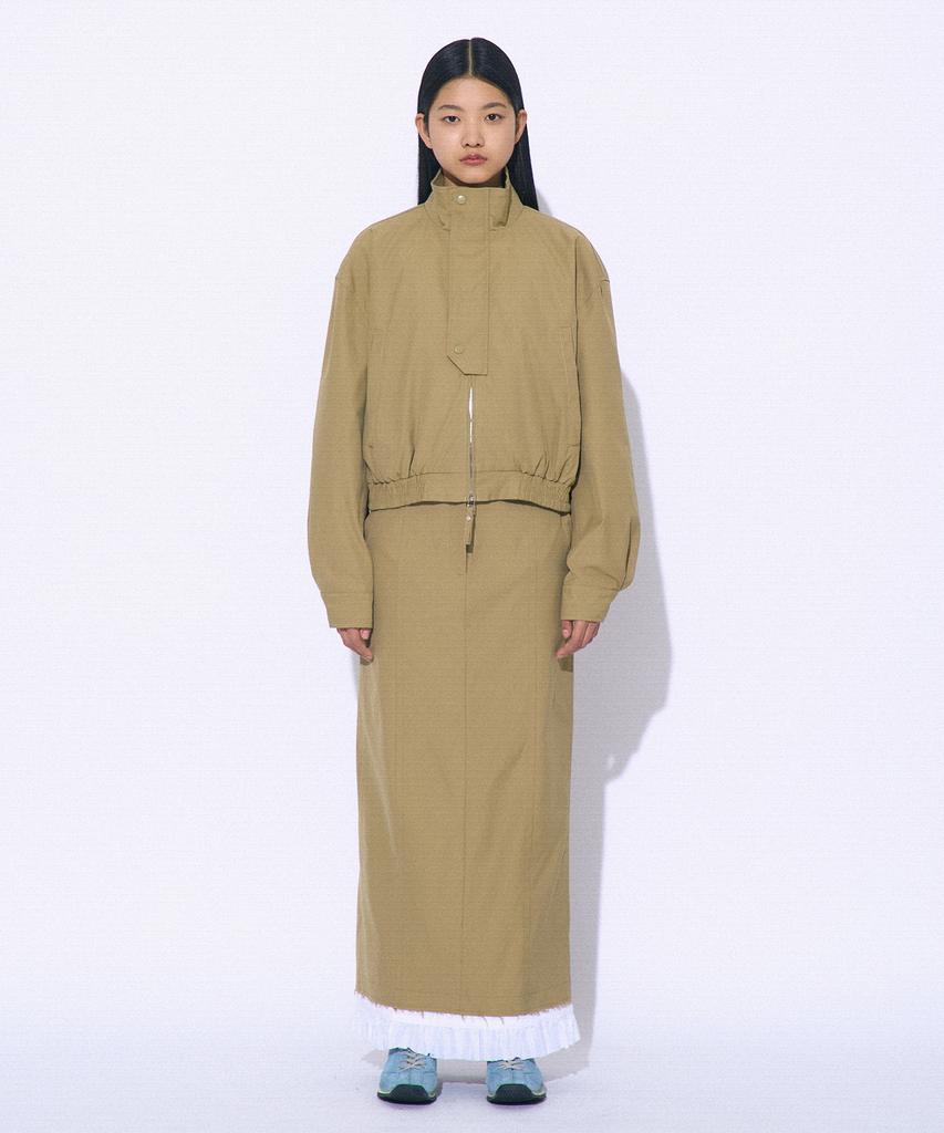 Partimento Woman Frill Double Layered Maxi Skirt_Khaki
