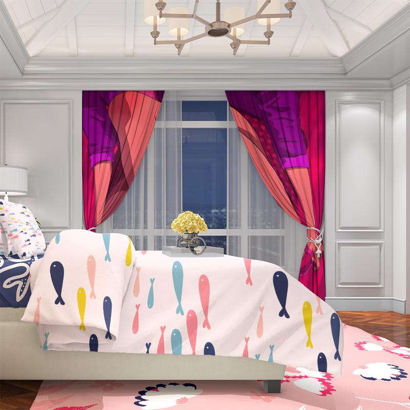 2pcs- Valentine's Day Character Print - Printed Curtain - Polyester Material - Suitable for Bedroom, Living Room, Study,