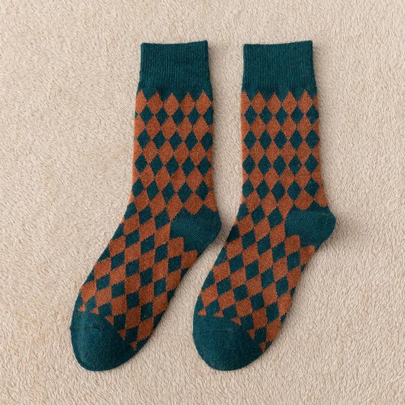 Retro Warme Mittelrohr Damen Socken Raute Harajuku Studenten Boden Schlafsocken Herbst Winter Thermosocken