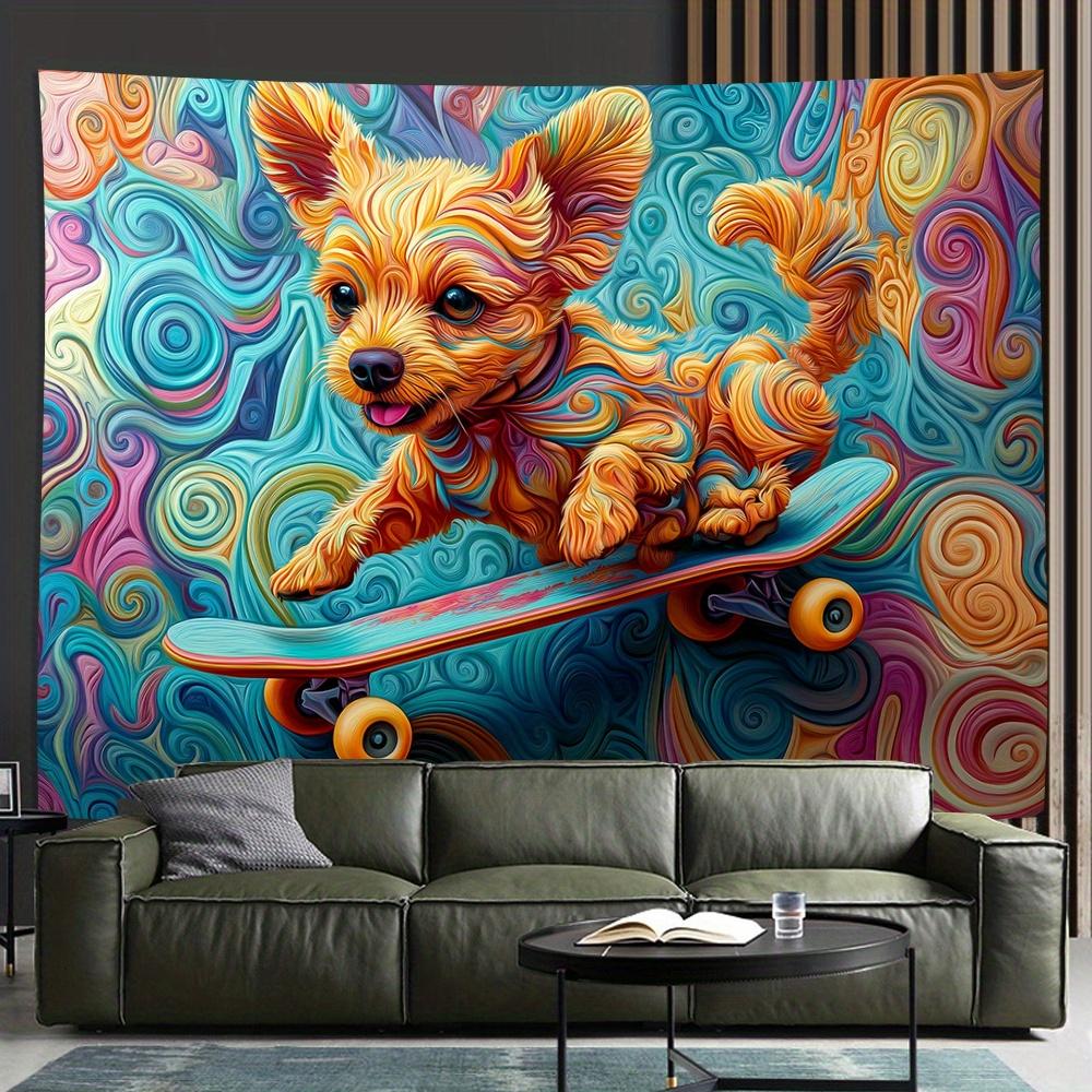 Creative Skateboarding Dog Digital printing polyester wall hanging tapestry decorative Living room bedrooms background gift