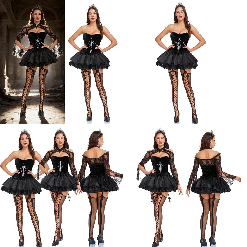 Gothic Witch Costume With Polyester Fabric For Halloween Cosplay Enthusiasts