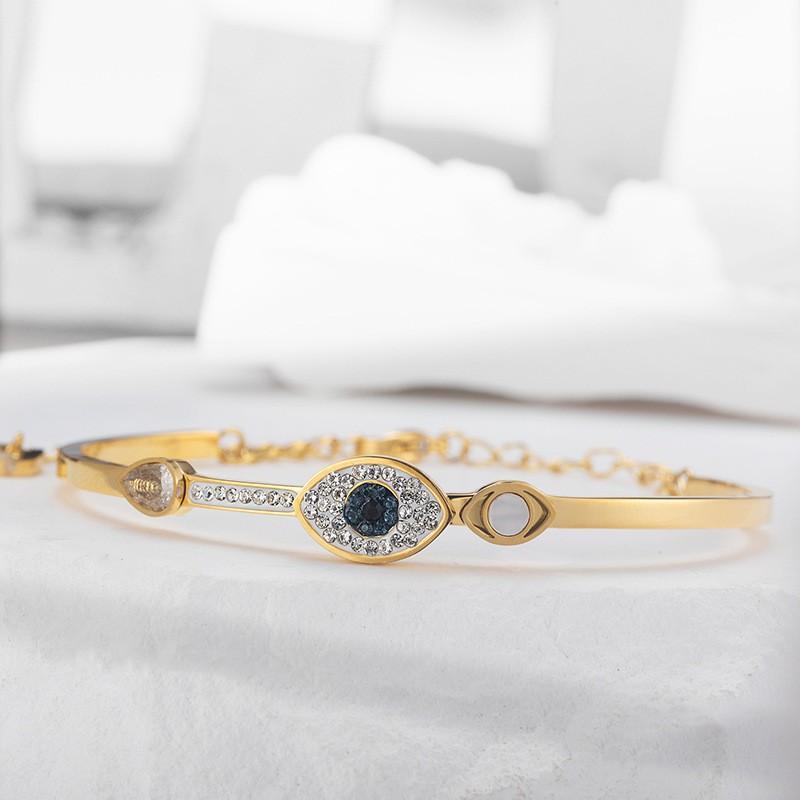 Titanium Steel Evil Eye Charm Bracelet Women Hypoallergenic Gold Or Tone Lightweight 9g Fashion Jewelry