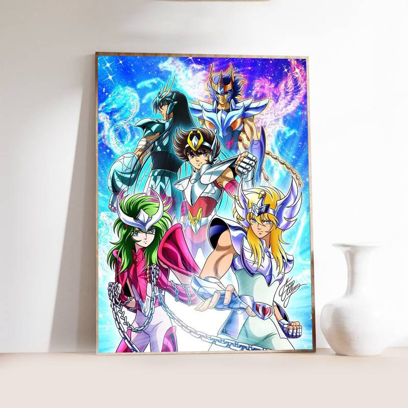1 pièce Classique anime S-Saint S-seiya Affiche Auto-adhésive Art Papier Imperméable Autocollant Décor Mural Maison de Café Bar Chambre