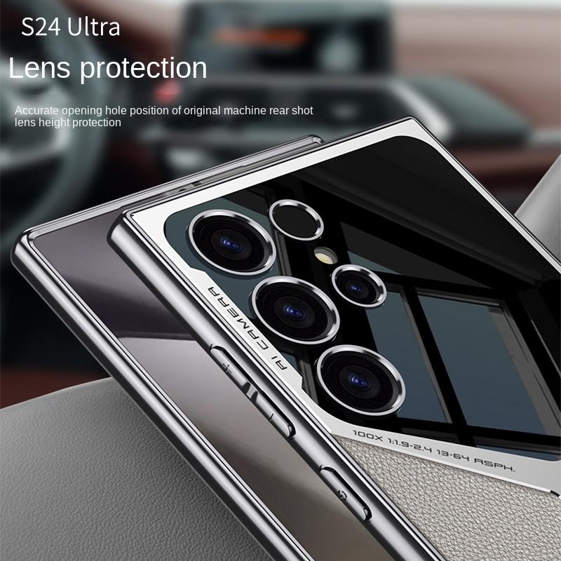 S25 S24 Ultra Gegalvaniseerd Effen Leer Telefoonhoesje voor Samsung Galaxy S25 S24 S23 Ultra 5G PC+TPU Schokbestendige Beschermhoes