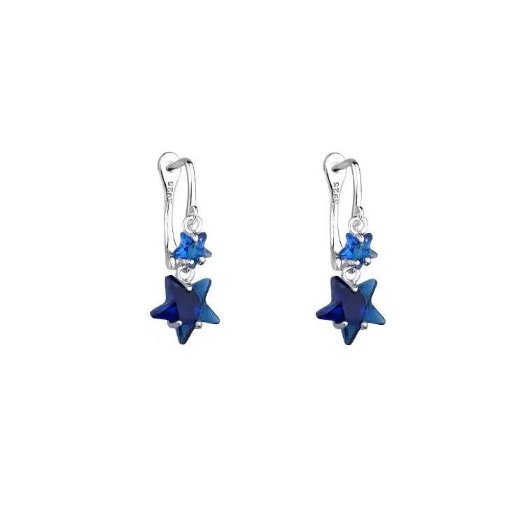 2024 Trendy Blue Star 925 Sterling Silver Stud Earrings - Cute Summer Ear Cuffs for Women