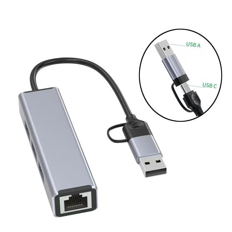Type-C 2-in-1 USB To RJ45 Gigabit Network Card & 3.0 HUB Docking Station