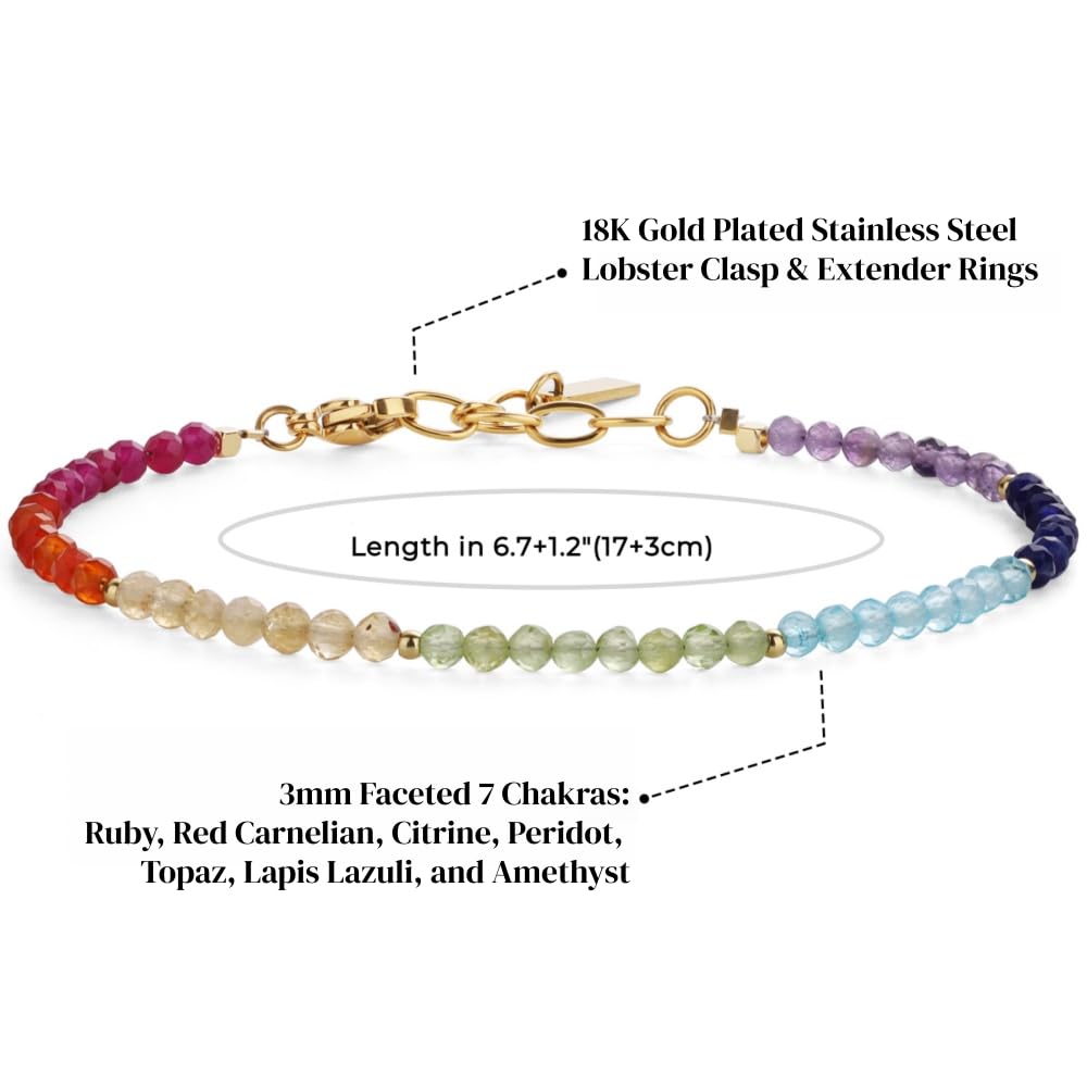 Koai 3mm geschliffenes Chakra Kraftstein Perlenarmband für Damen