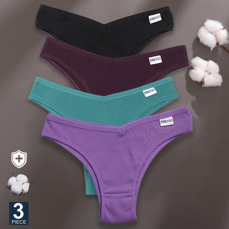 FINETOO 3 bucăți/set chiloți femei lenjerie din bumbac tanga femei lenjerie sexy lenjerie intimă cu talie joasă Bikini slip brazilian