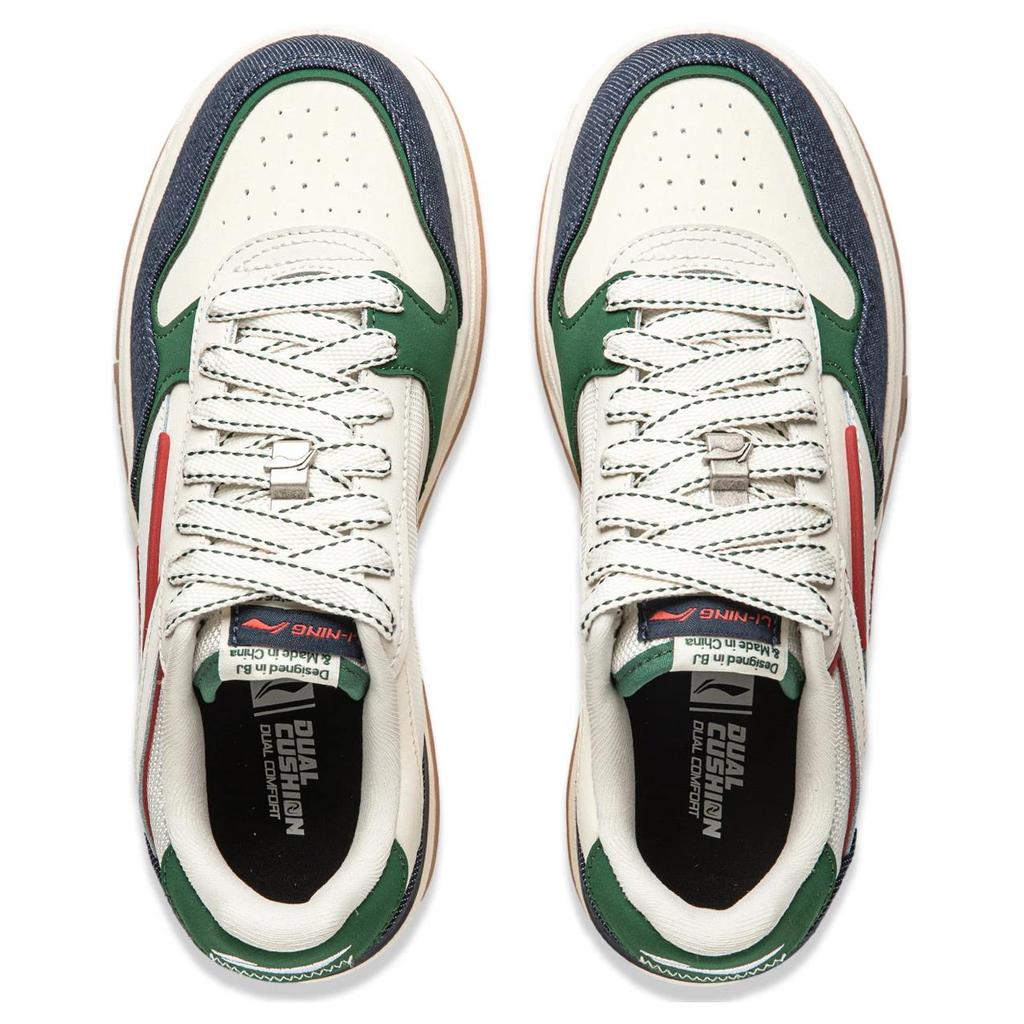Li Ning Future C1 Slip Resistant Abrasion Resistant Low Top Skateboard Shoes Women's Beige Green AGCU068-4
