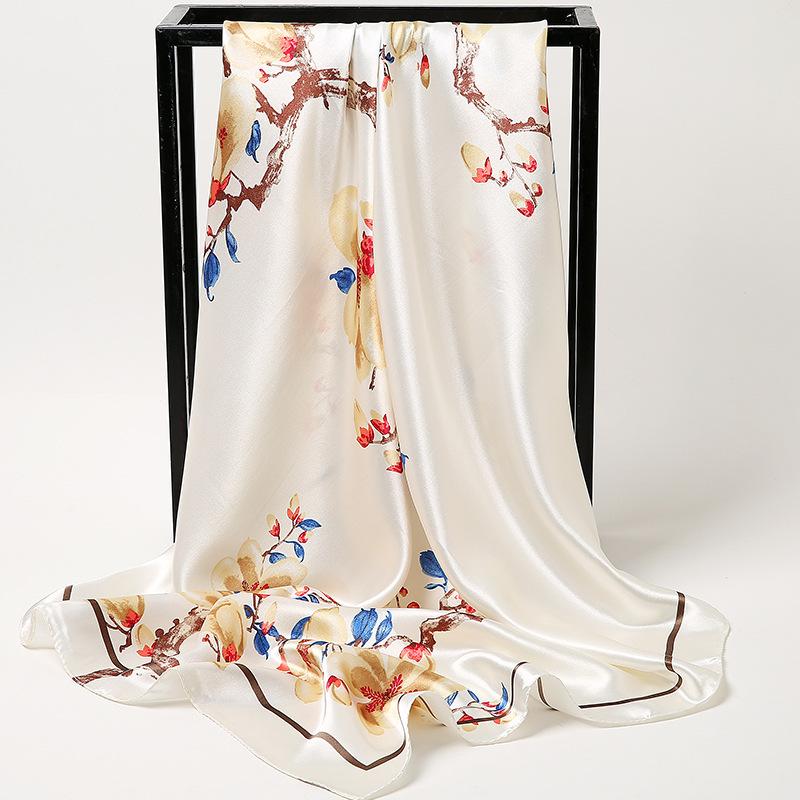 Chinese Style 90 * 90cm Large Square Scarf Simulated Silk Scarf Shawl Spring Autumn New Style Ribbon Cloak Turban Femme Sj114
