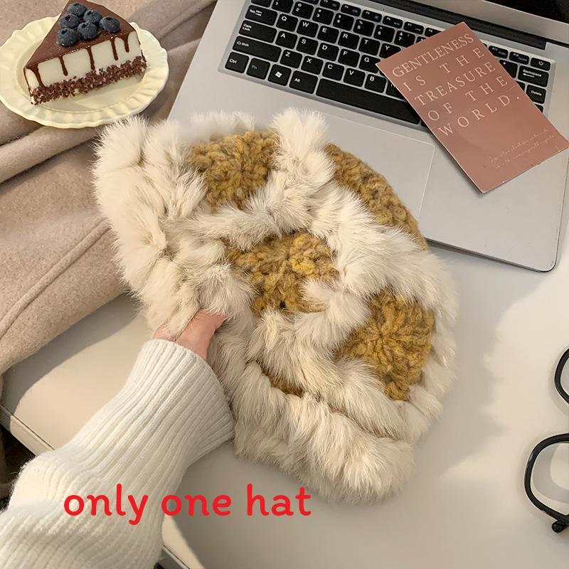 Wool Hat For Women With Faux Rabbit Fur Warmth And Foldable Design For Winter Comfort
