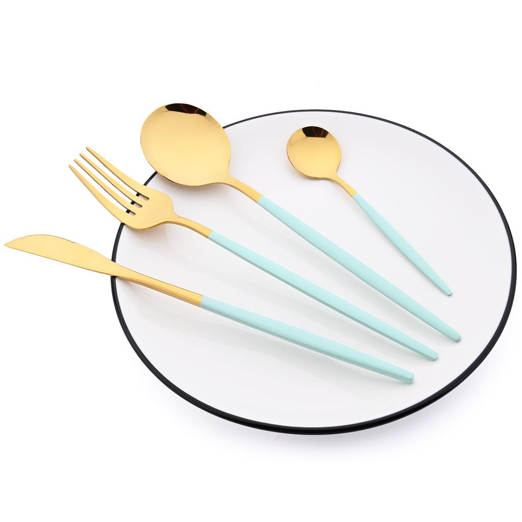 4People High Quality White Gold Dinnerware Set Stainless Steel Tableware Flatware Knife Fork Coffee Spoon Cutlery Western Kiechen Silverware