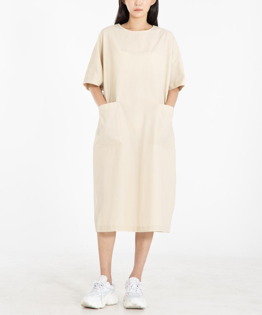 Row To Row Wrd043 Crispy Cotton Pocket Dress (Apricot)