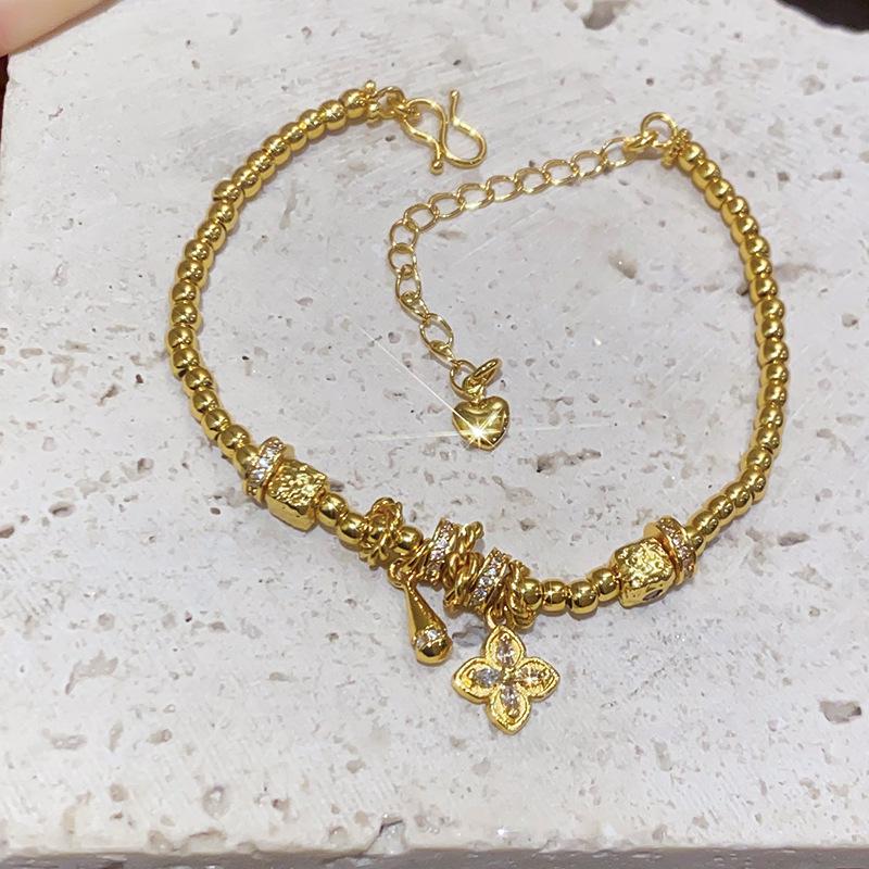 24K Gold-Plated Beaded Flower Bracelet: Luxurious Retro Court Style Jewelry